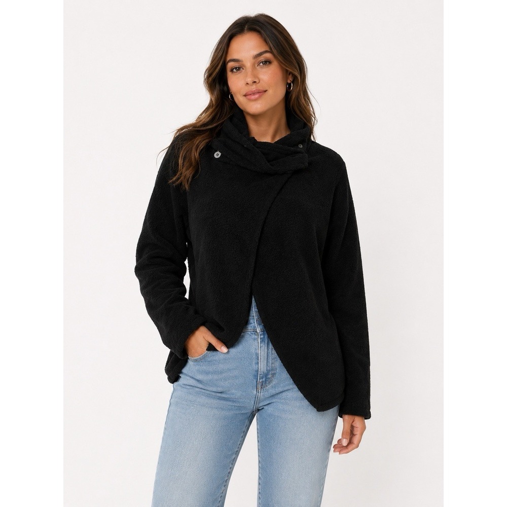 J Jill Cardigan Medium Black Cowl Neck Soft Knit Classic Cozy